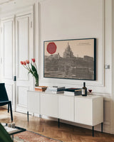 Montmartre by Wild Apple Portfolio. shown as a framed stretched canvas in a living room above a console. Available as a archival giclee rolled canvas, fine art paper, or poster print. SKU 56794i.