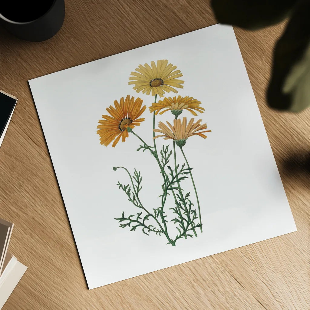 Monument Etching Tile Flowers II by Wild Apple Portfolio. Shown as a detailed flat fine art print, highlighting archival giclee quality. Available as an archival giclee rolled canvas, fine art paper, or poster print. SKU 53759a.