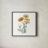 Monument Etching Tile Flowers II by Wild Apple Portfolio. Shown in a sleek black glass frame for a contemporary gallery look. Available as an archival giclee rolled canvas, fine art paper, or poster print. SKU 53759a.