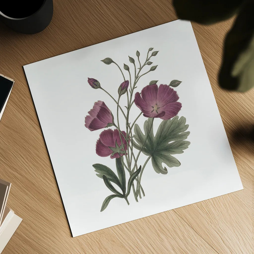 Monument Etching Tile Flowers III by Wild Apple Portfolio. Shown as a detailed flat fine art print, highlighting archival giclee quality. Available as an archival giclee rolled canvas, fine art paper, or poster print. SKU 53760a.