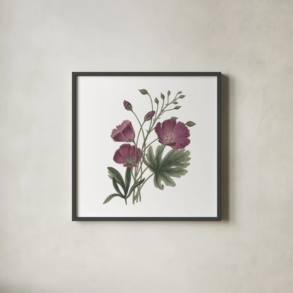 Monument Etching Tile Flowers III by Wild Apple Portfolio. Shown in a sleek black glass frame for a contemporary gallery look. Available as an archival giclee rolled canvas, fine art paper, or poster print. SKU 53760a.