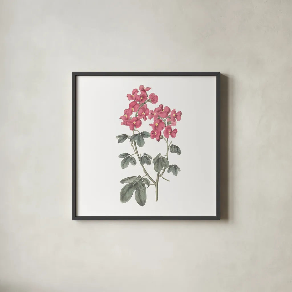 Monument Etching Tile Flowers IV by Wild Apple Portfolio. Shown in a sleek black glass frame for a contemporary gallery look. Available as an archival giclee rolled canvas, fine art paper, or poster print. SKU 53761a.