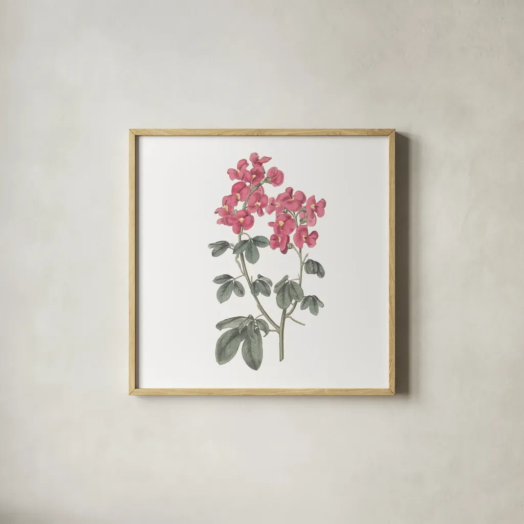 Monument Etching Tile Flowers IV by Wild Apple Portfolio. Shown in a natural wood glass frame for a timeless modern aesthetic. Available as an archival giclee rolled canvas, fine art paper, or poster print. SKU 53761a.