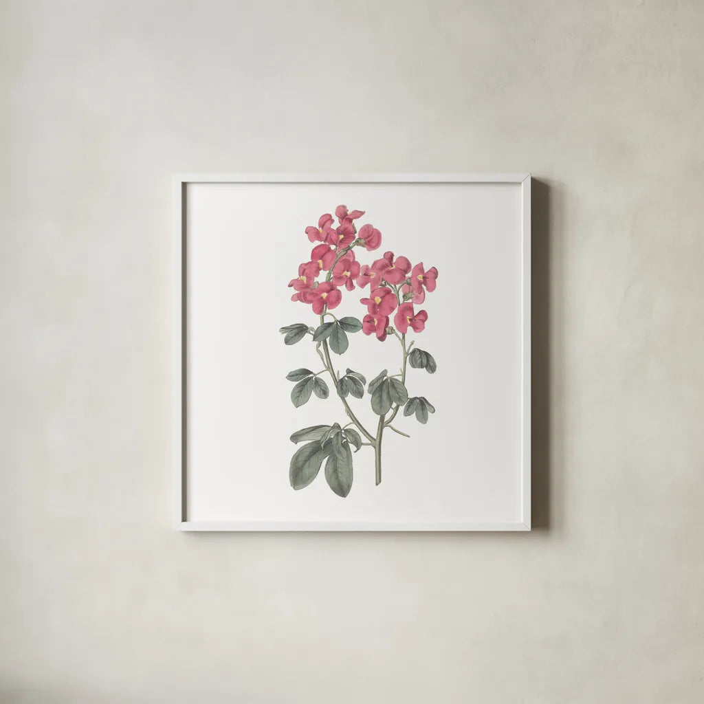 Monument Etching Tile Flowers IV by Wild Apple Portfolio. Shown in a crisp white glass frame for a clean and minimalist style. Available as an archival giclee rolled canvas, fine art paper, or poster print. SKU 53761a.