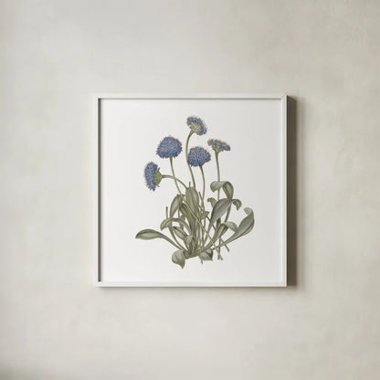 Monument Etching Tile Flowers IX by Wild Apple Portfolio. Shown in a crisp white glass frame for a clean and minimalist style. Available as an archival giclee rolled canvas, fine art paper, or poster print. SKU 53766a.