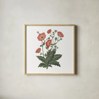 Monument Etching Tile Flowers V by Wild Apple Portfolio. Shown in a natural wood glass frame for a timeless modern aesthetic. Available as an archival giclee rolled canvas, fine art paper, or poster print. SKU 53762a.