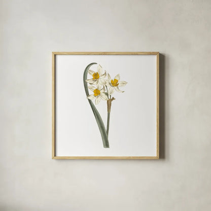Monument Etching Tile Flowers VIII by Wild Apple Portfolio. Shown in a natural wood glass frame for a timeless modern aesthetic. Available as an archival giclee rolled canvas, fine art paper, or poster print. SKU 53765a.