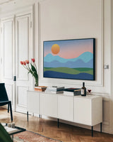 Mountaintop No Words by Wild Apple Portfolio. shown as a framed stretched canvas in a living room above a console. Available as a archival giclee rolled canvas, fine art paper, or poster print. SKU 70433i.