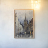 Munich Street by Wild Apple Portfolio. shown as a paper print in a natural frame. Available as a archival giclee rolled canvas, fine art paper, or poster print. SKU 86347h.