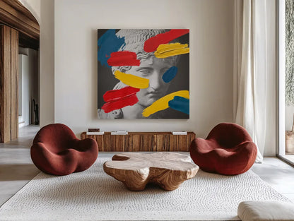 Muse by Wild Apple Portfolio. Shown as extra-large giant wall art in a modern living room. Available as an archival giclee rolled canvas, fine art paper, or poster print. SKU 90707a.