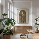 Musical Angel II by Wild Apple Portfolio. shown as a print in a natural wood frame in a dining room. Available as a archival giclee rolled canvas, fine art paper, or poster print. SKU 92488h.
