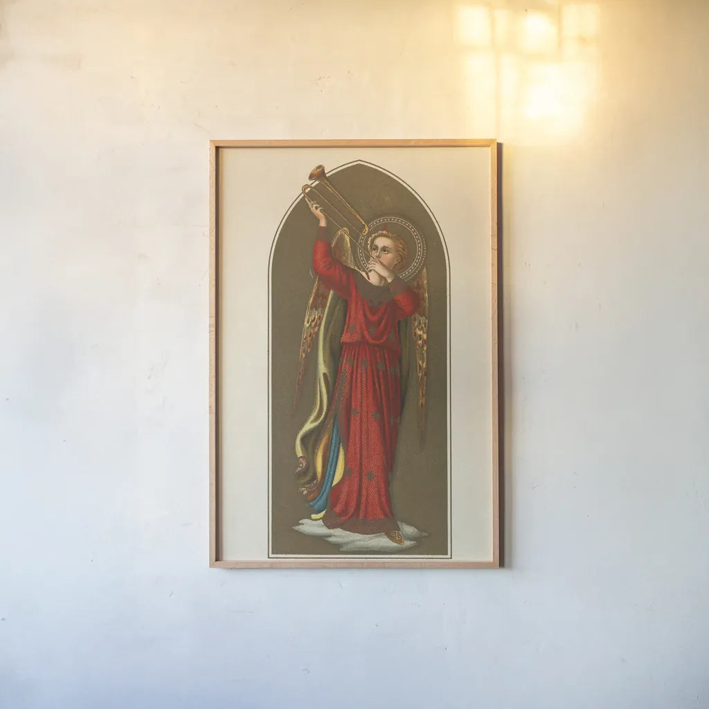 Musical Angel IV by Wild Apple Portfolio. shown as a paper print in a natural frame. Available as a archival giclee rolled canvas, fine art paper, or poster print. SKU 92490h.
