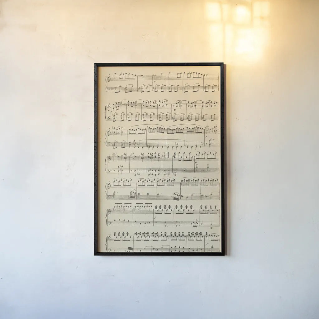 Musical Notes I by Wild Apple Portfolio. shown as a paper print in a black flame. Available as a archival giclee rolled canvas, fine art paper, or poster print. SKU 37125h.