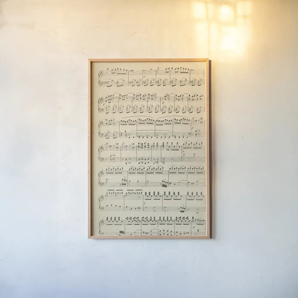 Musical Notes I by Wild Apple Portfolio. shown as a paper print in a natural frame. Available as a archival giclee rolled canvas, fine art paper, or poster print. SKU 37125h.
