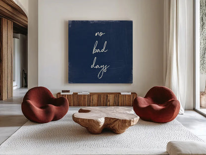 My Home Inspiration II Indigo by Wild Apple Portfolio. Shown as extra-large giant wall art in a modern living room. Available as an archival giclee rolled canvas, fine art paper, or poster print. SKU 80568a.