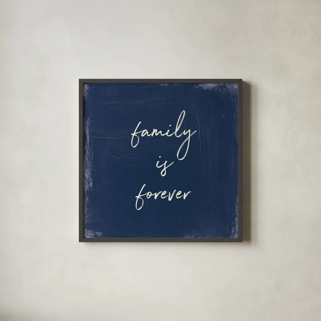 My Home Inspiration III Indigo by Wild Apple Portfolio. Shown in a sleek black glass frame for a contemporary gallery look. Available as an archival giclee rolled canvas, fine art paper, or poster print. SKU 80569a.