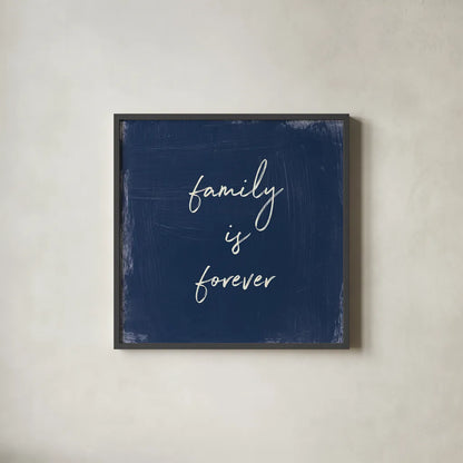 My Home Inspiration III Indigo by Wild Apple Portfolio. Shown in a sleek black glass frame for a contemporary gallery look. Available as an archival giclee rolled canvas, fine art paper, or poster print. SKU 80569a.