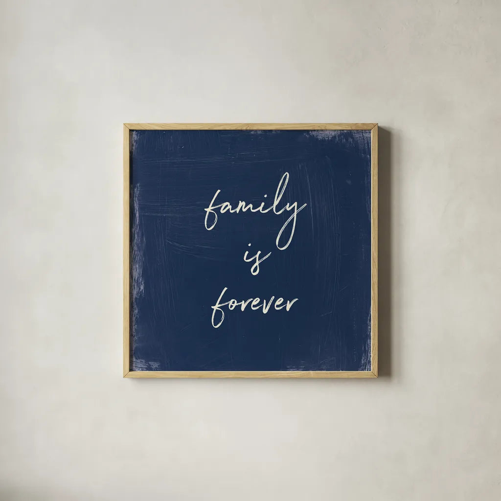 My Home Inspiration III Indigo by Wild Apple Portfolio. Shown in a natural wood glass frame for a timeless modern aesthetic. Available as an archival giclee rolled canvas, fine art paper, or poster print. SKU 80569a.