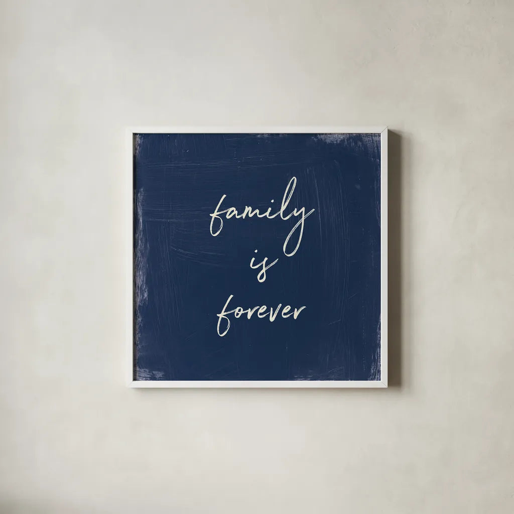 My Home Inspiration III Indigo by Wild Apple Portfolio. Shown in a crisp white glass frame for a clean and minimalist style. Available as an archival giclee rolled canvas, fine art paper, or poster print. SKU 80569a.