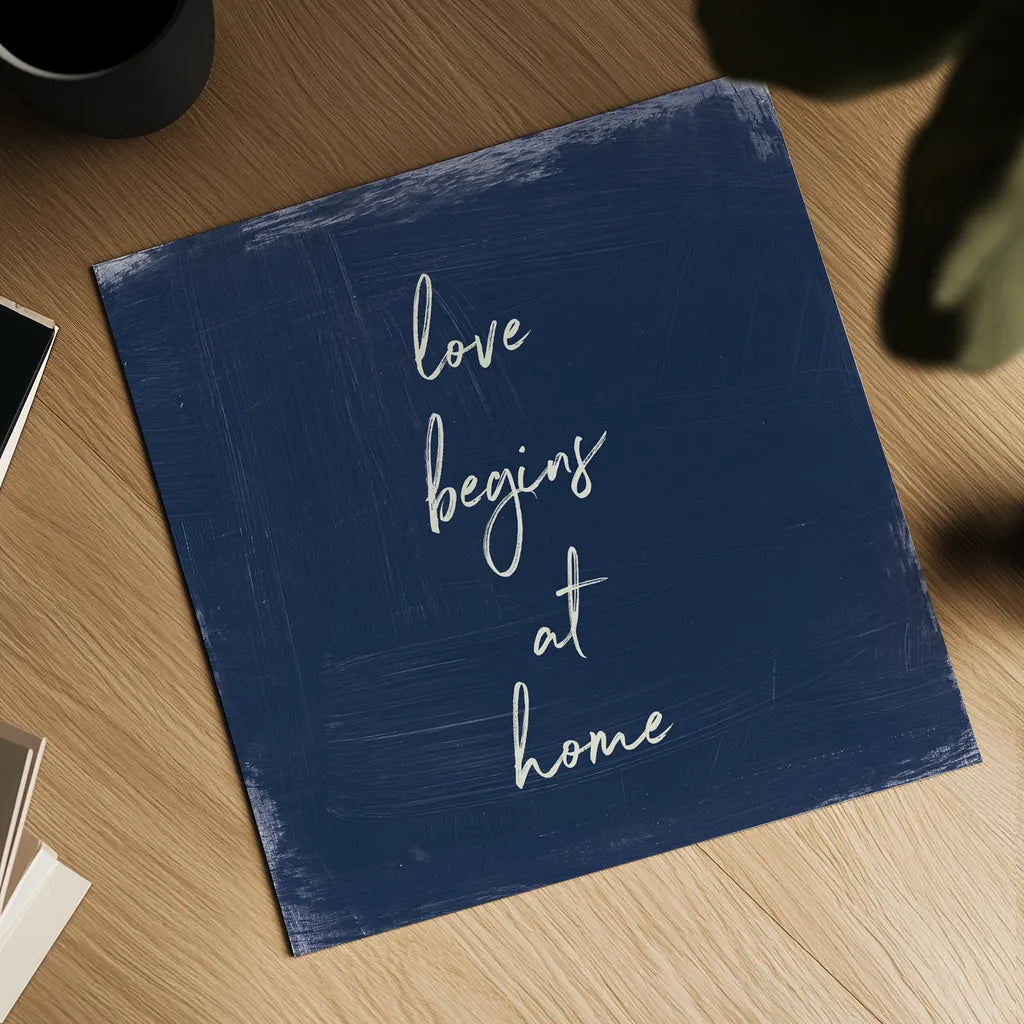 My Home Inspiration IV Indigo by Wild Apple Portfolio. Shown as a detailed flat fine art print, highlighting archival giclee quality. Available as an archival giclee rolled canvas, fine art paper, or poster print. SKU 80570a.