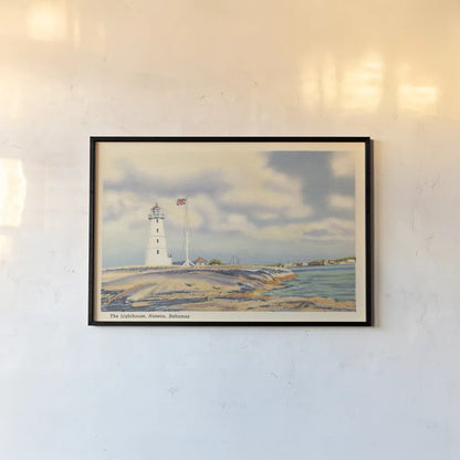 Nassau Lighthouse by Wild Apple Portfolio. shown as a paper print in a black flame. Available as a archival giclee rolled canvas, fine art paper, or poster print. SKU 75652i.