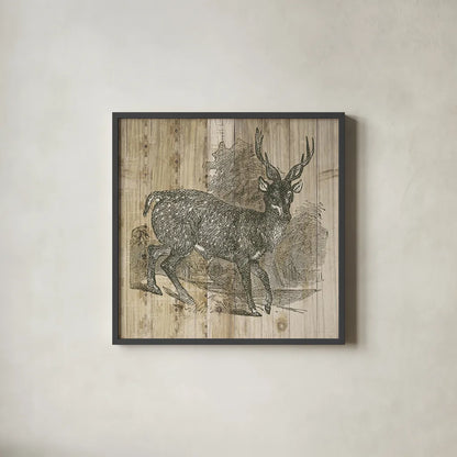 Natural History Lodge III by Wild Apple Portfolio. Shown in a sleek black glass frame for a contemporary gallery look. Available as an archival giclee rolled canvas, fine art paper, or poster print. SKU 18654a.