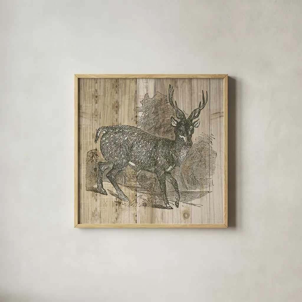 Natural History Lodge III by Wild Apple Portfolio. Shown in a natural wood glass frame for a timeless modern aesthetic. Available as an archival giclee rolled canvas, fine art paper, or poster print. SKU 18654a.
