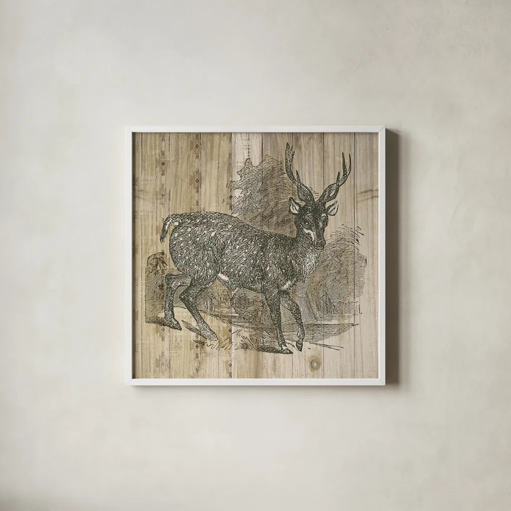 Natural History Lodge III by Wild Apple Portfolio. Shown in a crisp white glass frame for a clean and minimalist style. Available as an archival giclee rolled canvas, fine art paper, or poster print. SKU 18654a.