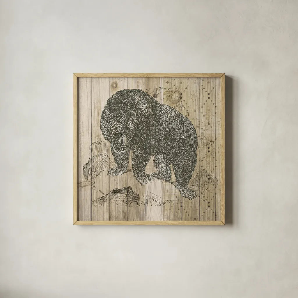 Natural History Lodge IV by Wild Apple Portfolio. Shown in a natural wood glass frame for a timeless modern aesthetic. Available as an archival giclee rolled canvas, fine art paper, or poster print. SKU 18655a.