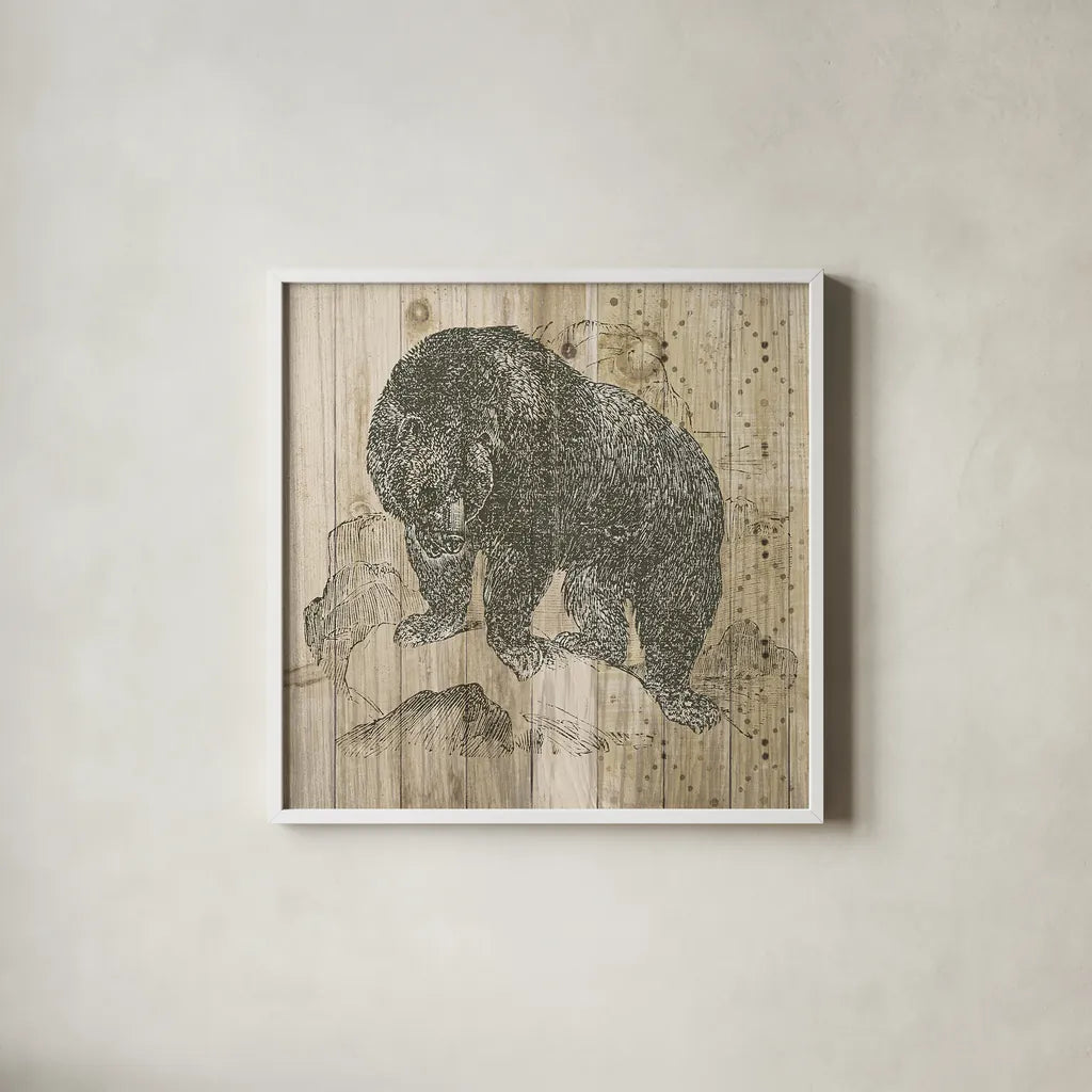 Natural History Lodge IV by Wild Apple Portfolio. Shown in a crisp white glass frame for a clean and minimalist style. Available as an archival giclee rolled canvas, fine art paper, or poster print. SKU 18655a.