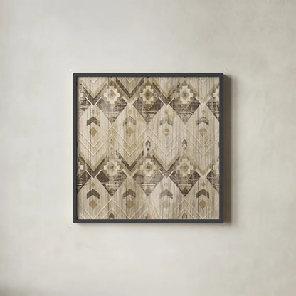 Natural History Lodge Pattern VI by Wild Apple Portfolio. Shown in a sleek black glass frame for a contemporary gallery look. Available as an archival giclee rolled canvas, fine art paper, or poster print. SKU 21492a.