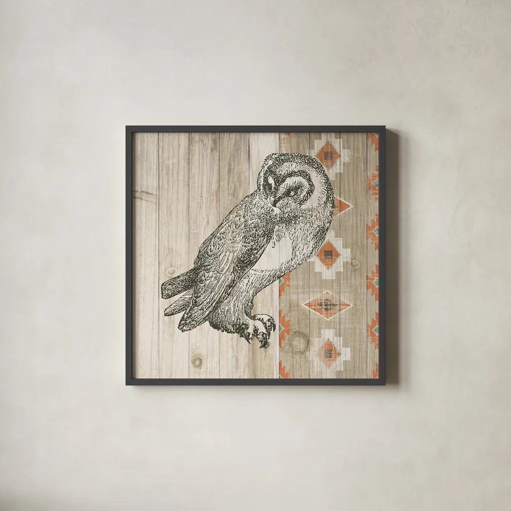 Natural History Lodge Southwest I by Wild Apple Portfolio. Shown in a sleek black glass frame for a contemporary gallery look. Available as an archival giclee rolled canvas, fine art paper, or poster print. SKU 18944a.