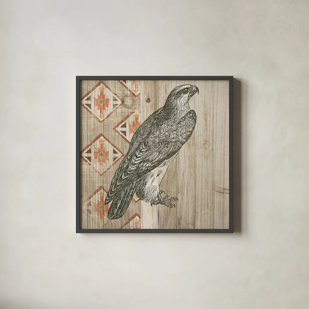 Natural History Lodge Southwest V by Wild Apple Portfolio. Shown in a sleek black glass frame for a contemporary gallery look. Available as an archival giclee rolled canvas, fine art paper, or poster print. SKU 18948a.