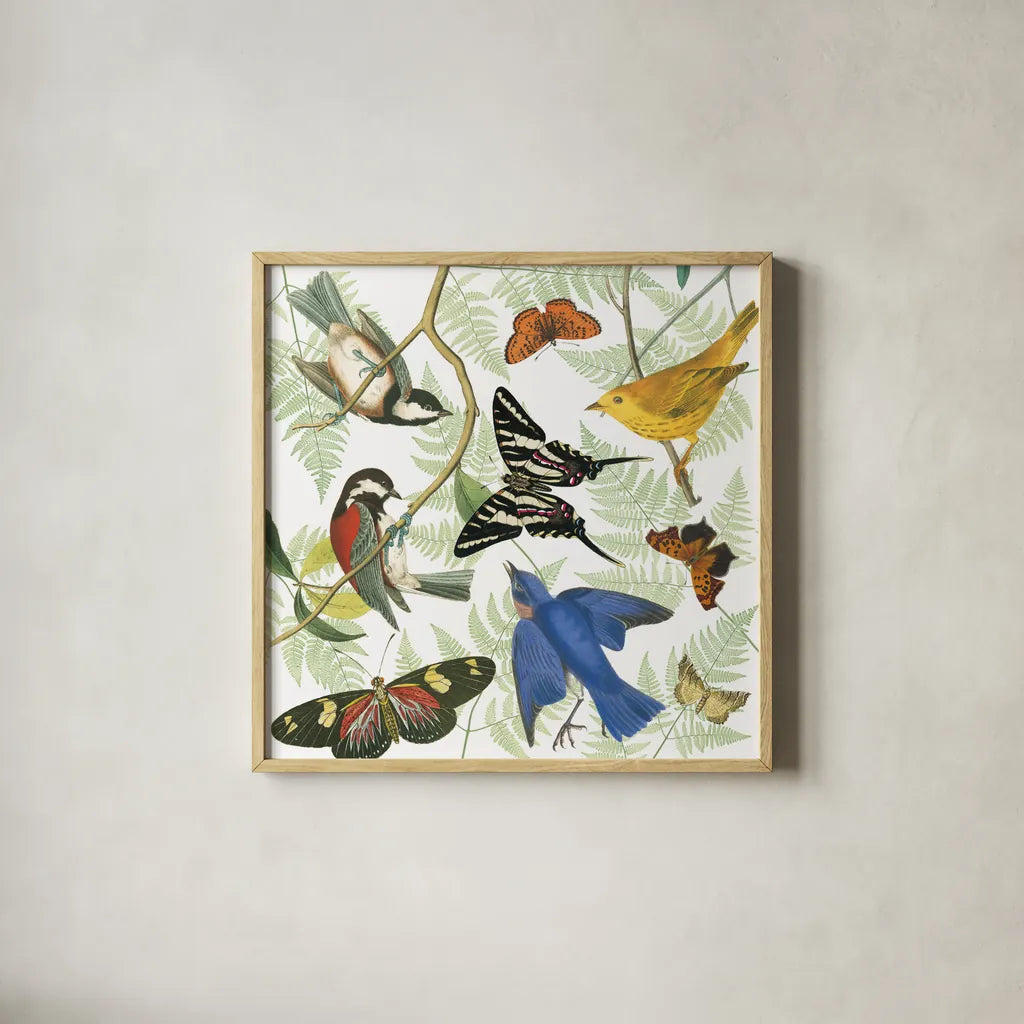 Natures Flight II by Wild Apple Portfolio. Shown in a natural wood glass frame for a timeless modern aesthetic. Available as an archival giclee rolled canvas, fine art paper, or poster print. SKU 48423a.