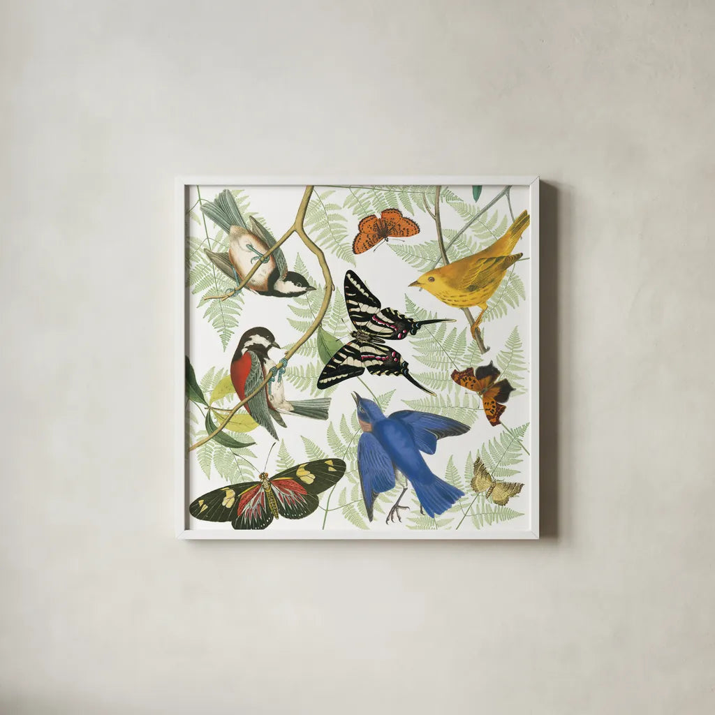 Natures Flight II by Wild Apple Portfolio. Shown in a crisp white glass frame for a clean and minimalist style. Available as an archival giclee rolled canvas, fine art paper, or poster print. SKU 48423a.