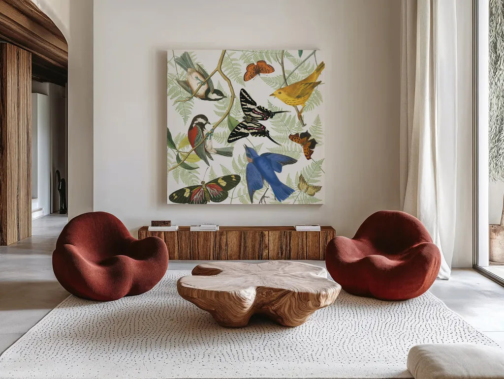 Natures Flight II by Wild Apple Portfolio. Shown as extra-large giant wall art in a modern living room. Available as an archival giclee rolled canvas, fine art paper, or poster print. SKU 48423a.