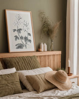 Neutral Botanical III by Wild Apple Portfolio. shown as a paper print in a natural frame. Available as a archival giclee rolled canvas, fine art paper, or poster print. SKU 30694h.
