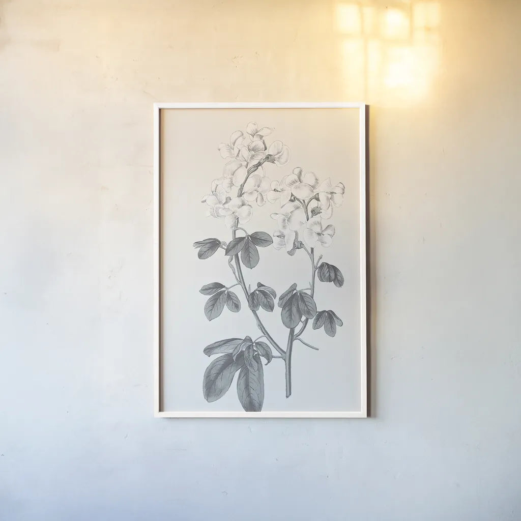 Neutral Botanical III by Wild Apple Portfolio. shown as a paper print in a white frame. Available as a archival giclee rolled canvas, fine art paper, or poster print. SKU 30694h.