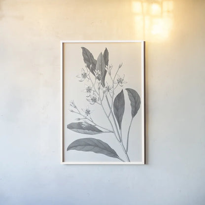 Neutral Botanical V by Wild Apple Portfolio. shown as a paper print in a white frame. Available as a archival giclee rolled canvas, fine art paper, or poster print. SKU 30696h.
