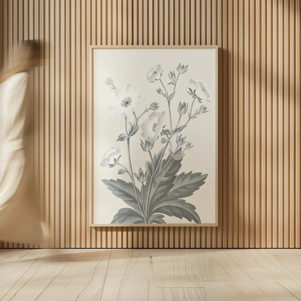 Neutral Botanical VI by Wild Apple Portfolio. shown as over sized large wall art. Available as an archival giclee rolled canvas, fine art paper, or poster print. SKU 30697h.