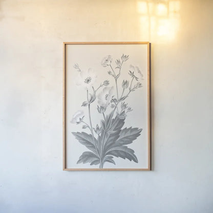 Neutral Botanical VI by Wild Apple Portfolio. shown as a paper print in a natural frame. Available as a archival giclee rolled canvas, fine art paper, or poster print. SKU 30697h.