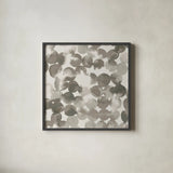 Neutral Circles by Wild Apple Portfolio. Shown in a sleek black glass frame for a contemporary gallery look. Available as an archival giclee rolled canvas, fine art paper, or poster print. SKU 21183a.