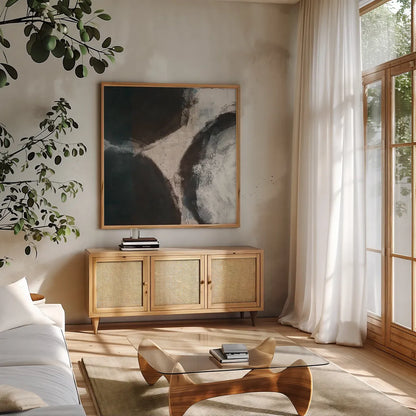 Newgrange by Wild Apple Portfolio. Shown in a natural wood frame in a cozy modern living room. Available as an archival giclee rolled canvas, fine art paper, or poster print. SKU 71762a.