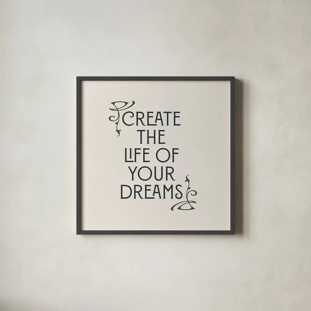 Nouveau Words I by Wild Apple Portfolio. Shown in a sleek black glass frame for a contemporary gallery look. Available as an archival giclee rolled canvas, fine art paper, or poster print. SKU 71220a.