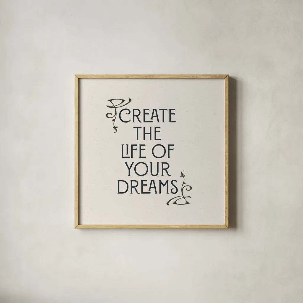 Nouveau Words I by Wild Apple Portfolio. Shown in a natural wood glass frame for a timeless modern aesthetic. Available as an archival giclee rolled canvas, fine art paper, or poster print. SKU 71220a.