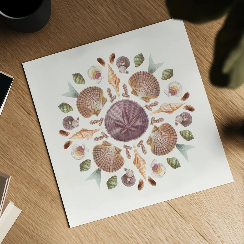 Ocean Mandala II by Wild Apple Portfolio. Shown as a detailed flat fine art print, highlighting archival giclee quality. Available as an archival giclee rolled canvas, fine art paper, or poster print. SKU 35806a.