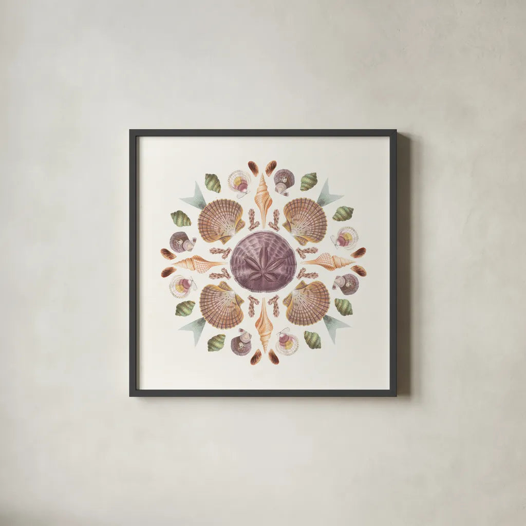 Ocean Mandala II by Wild Apple Portfolio. Shown in a sleek black glass frame for a contemporary gallery look. Available as an archival giclee rolled canvas, fine art paper, or poster print. SKU 35806a.