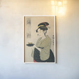 Okita of the Tea House by Wild Apple Portfolio. shown as a paper print in a white frame. Available as a archival giclee rolled canvas, fine art paper, or poster print. SKU 104938h.