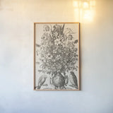 Old World Bouquet by Wild Apple Portfolio. shown as a paper print in a natural frame. Available as a archival giclee rolled canvas, fine art paper, or poster print. SKU 104856h.