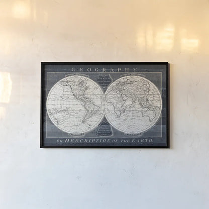 Old World Globe by Wild Apple Portfolio. shown as a paper print in a black flame. Available as a archival giclee rolled canvas, fine art paper, or poster print. SKU 39698i.
